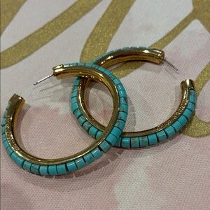 Gold and Turquoise Hoop Earrings